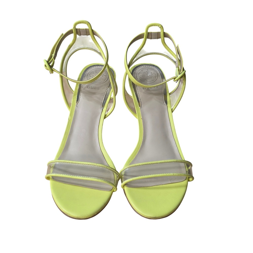 GUESS Neon‎ Yellow & Clear Artula Sandal - Women 3.5" inches Heels Size 7M
